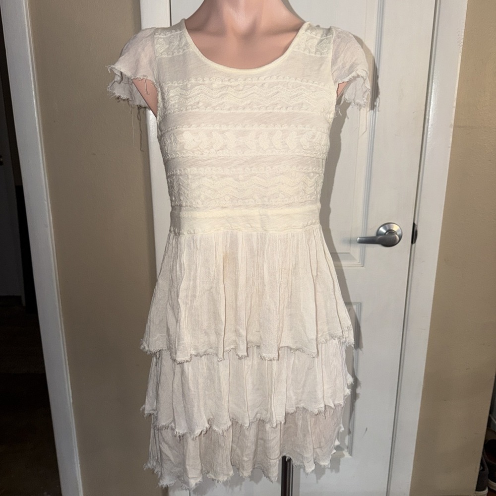 Free People Sound of The Sea Boho Dress Embroidered Beach Tiered XS /TP NWOT - Picture 7 of 13